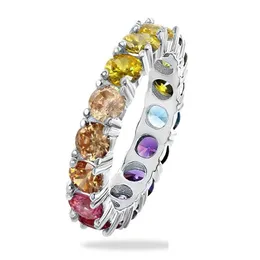 حلقات الكتلة أزياء 925 حلي مجوهرات Sier مع Colorf Zircon Gemstone Finger Finger for Women Wedding Party Gift Drop Deliv DHMHP