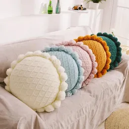 Travesseiro 50cm fofo pompom borla redondo decoração de casa nórdica decorativa para sofá de cama de malha de malha de malha