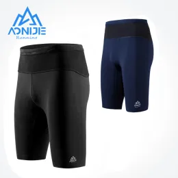 Shorts aonijie masculino secagem rápida compressão cinco quartos shorts alta primavera calças de fitness profissional com bolso pode segurar garrafa