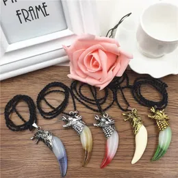 Mix Style Punk Style Men Necklaces Leather Rope Chain Imitation Bone Dragon Totem Wolf Tooth Necklace For Women Vintage Hiphop Jewelry