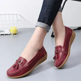 Loafers KUIDFAR Women Flats Genuine Leather Women Casual Shoes Breathable SlipOn Flat Women Shoes Solid Color Ladies Loafers Plus Size