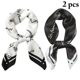 Scarves 2pcs Women Scarf Silk Feeling Hair Neck Square Office Printing El Waiter Flight Attendants Handkerchief Rings