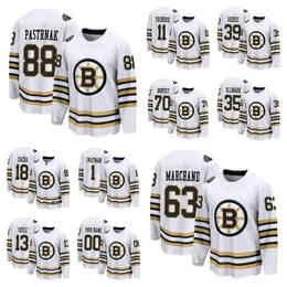 Boston''bruins''men kobiety młodzież David Pastrnak Brad Marchand Jeremy Swayman Linus Ullmark Charlie Coyle Breakaway 100. rocznica koszulka hokeja biała