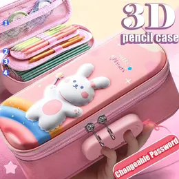 3D Kawaii Pencil Case With Lock Unicorn Organizer Söt pennpåse BOX BOX för Girl Boy School Office Supplies Studery 240306