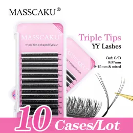 Ögonfransar 10 Cases 3D Effect Y Formfransar Triple Split Tips Tjock Premade Volymfläkt Lashes Beauty Cilios Interlaced Makeup Easy C/D Curl