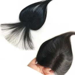 Toppers 7x10 cm toppers med air bang clips i svarta schweiziska spets kvinnor topper ingen bang naturlig hårbotten topp för att dölja vitt tunt hår