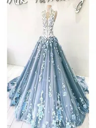 Luxury Sweet 16 Princess Blue Quinceanera Dresses Evening Wear Long Spets Applique Pageant Gowns 2020 Prom Dress7914149