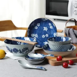 Conjuntos de louça cerâmica utensílios de mesa estilo japonês underglaze cor 11 peças conjunto ocidental pratos domésticos eco amigável