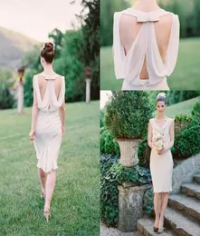 Yeni 2019 Diz Uzunluk Ülke Nedime Elbiseleri Ucuz Seksi Sırtsız Kepçe Boyun Kolsuz Hizmetçi Onur Düğün Konuk Dress5460159