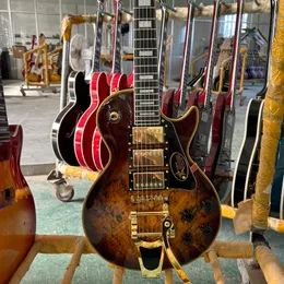 Guitarra elétrica personalizada, corpo em mogno, topo em bordo deteriorado, escala em jacarandá, sistema tremolo, guitarra de 6 cordas, frete grátis da direita para a esquerda