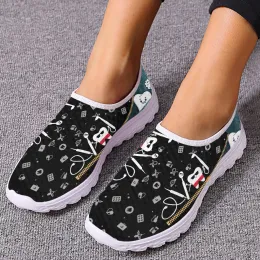 Flats INSTANTARTS Black Funny Cartoon Teeth Print Ladies Summer Mesh Shoes Comfortable Lightweight Slip On Footwear Mesh Sneakers