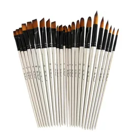 12pcsSet Artist Nylon Hair Wooden Handle Watercolor Paint Brush Pen For Learning DIY Oil Acrylic Painting Art Brushes Supplies 240320