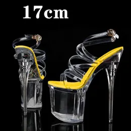 Dress Shoes Stripper Heels Women Sandal Female Model T Station Catwalk Sexy Crystal Transparent High Waterproof Head SandalsGGT7 H240321