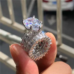 Su Damlası 8Ct Sona CZ Ring Setleri S Sterling Sier Engagement Wedding Band Halkaları Kadınlar Erkekler Vintage Party Mücevherat