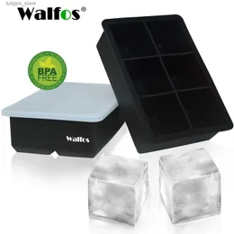 Narzędzia do lodów Walfos 6Grid Big Ice Tray Mold Jumbo duża stopnia spożywcza silikonowa kostka kwadratowa taca DIY Ice Maker Ice Cube Tray L240319