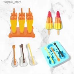 Glassverktyg DIY Guitar Rocket Silicone Popsicle Cheese Stick Mold With Lid Cake Stick Mold L240319