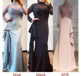 Luxury Long Sleeve Beading Sequined Evening Dresses Mermaid Arabic Dubai Woman Prom Dress Party Gowns Plus Size Abendkleider robe 1060887