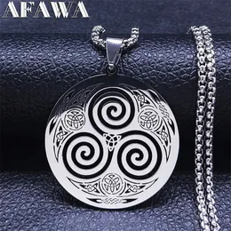 Paslanmaz çelik büyücülük girdap kolye gümüş renk viking triskelion celtic düğüm spiral triskele mücevher n7062s02 240311