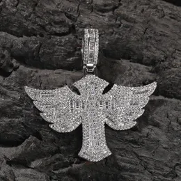 Hip Hop Angel Wings Cross Pattern Pendants Necklace 5A Zircon Religious Jewelrys