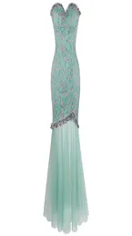 Angelfashions Women Strapless Floral Lace Splicint Illusion Tulle Long Mermaid Evening Dress Prom Party Gown Green 4353682115