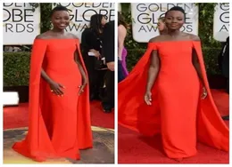 2019 Golden Globe Award Lupita Prom Dresses Off Shoulder sexy Fancy Cape Cloak Bateau Sheath Evening Gowns7563323