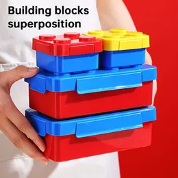 Gifts For Kids Stackable Oxford Block Brick Design Portable Sealed Lunch Box Colorful Blocks Splicing Children Student Bento Box 240307