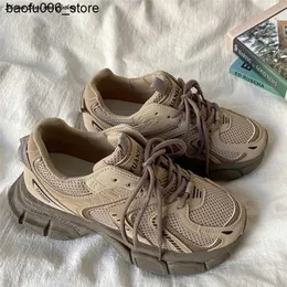 Sapatos casuais 2024 primavera nova sola grossa pai das mulheres esportes leves correndo instagram legal casual sapatos planos plataforma bombas tênis femininos q240320