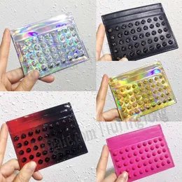 new style red bottom card holder rivets wallet luxury designer women leather mixed color rivets bag clutches c1 coins purse black sliver key pouch mini wallets