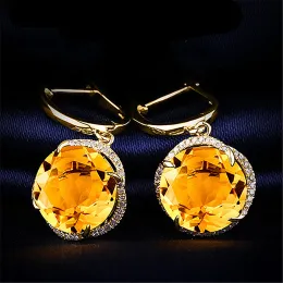 Kolczyki Fashion Kwiat żółty kryształ cytrynowy szlachetki diamentowe kolczyki dla kobiet 18K złota biżuteria Brincos Akcesoria Prezenty