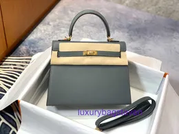 Negozio online di borse tote originali Hremms Kelyys 25 28epsom stampa di palme verde mandorla filo di cera d'api cucito a mano con croce diagonale borsa da donna con logo reale