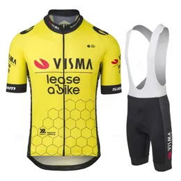 Team VISMA LEASE EN BIKE CYKLING JERSEY SET BEACHABLE MTB Maillot Ciclismo Outdoor Sports Bib Pant Summer Bicycle Clothing 240311