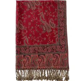 Paisley-Blumen-Bordüren-Muster, Pashmina-Seidenschal, Schal, Wickeldecke, wendbar, bequem, Vintage-Stil, mit Fransen, 70 x 180 cm, 200 g, 240314