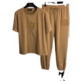 مصمم تي شيرت للرجال Fenjias 2024 الصيف التدفق الجديد F LETTER THERED T-SHIRT مع حزام الخصر المرن و PANTS الرياضة غير الرسمية مجموعة EYWG