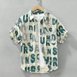 メンズカジュアルシャツ日本のストリーウェアメンズファッションデザインペイズリーレタープリントシャツ半袖ロパhombre