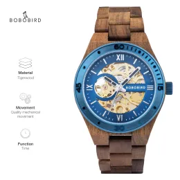 Watches Men's Mechanical Watch Bobo Bird New Top Cuostom Wood Wristwatches Fashion Hollow Out Automatic Mechanical Watch Great Gift Box