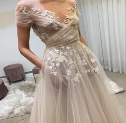 Vintage Sheer Lace Floral Boho Wedding Dress 2020 med ärm Aline Hippie Bridal Gowns Summer Beach Wedding Dresses Country5867125