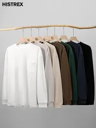 250 gsm 8.8 oz 100% Cotton Plain Long Sleeve T shirt With PocketSpring Fall Oversized Tee MenUnisex Loose Hip Hop Tshirt Women 240305