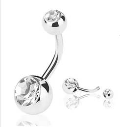 Gratis shippment 50st Body Jewelry-Double Crystal Gems Navel Belly Button Steel Navel Piercing 14GX10X58mm Shine 240228