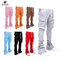 Mens Pants Stacked Joggers With Pocket Street Wear Sweatpants Cargo Flare Trousers 2024 Winter Clohting Track