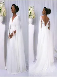 2019 Nuovi abiti da sposa Flowey Beach con mantello in pizzo pieno di chiffon con scollo a V Dea greca Abito da sposa per le vacanze estive al mare4824650