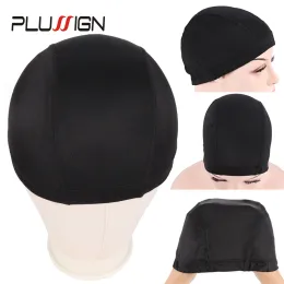 Hairnets Plussign 12 Pcs/Lot Wholesale Spandex Dome Cap For Wig Making Elastic Mesh Hairnets Weaving Cap Average Size Strech Snood Nylon