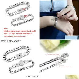 Bangle Bracelets Aziz Bekkaoui Fashion Name Heart Jewelry Lock Key Couple Stainless Steel Figaro Chain Drop Delivery Dhwig