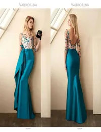 2020 Mermaid Prom Dresses Scoop Neck pärlor Appliqued Bow 34 LongeeLeVes Evening Gown Ruffle Backless Golvlängd Formell Party 4179168