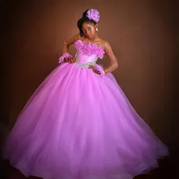 Pena a linha meninas pageant vestidos o pescoço manga longa cristal crianças festa de aniversário vestido inchado tule saia criança formal wear