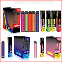 Fumed Ultra 2500 Puffs Upełnione jednorazowe 2500 zaciągnięć elektryczne kaset papierosowy Zestaw startowy 8 ml Sok Sok Soków Soków Vape 1000 mAh