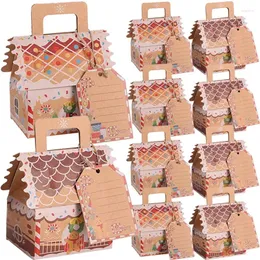 Gift Wrap 1/2/4pcs Christmas Kraft Paper Box House Shape Packaging Supplies Candy Gifts Package Bags Xmas Ornaments