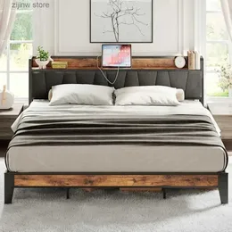 Other Bedding Supplies Large bed frame storage headboard with charging station sturdy and stable noise free no need for box springs easy to assemble Y240320