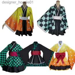 Trajes de anime cosplay Kamado Tanjiro Role Playing Lolita Saia Venha Roupas Femininas Festa de Halloween Role Playing SetC24320