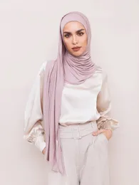 イスラム教徒の女性高品質ジャージーヒジャーブマーセル化綿インスタントヘッドスカーフイスラム純粋な色汎用ファッションターバン240314