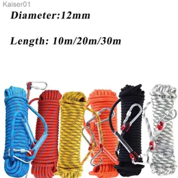 Climbing Ropes 12mm 10/20/30m high-strength safety climbing rope+2 hook fire escape rope life rope outdoor rescue survival toolL2403